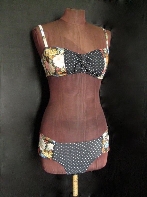 Victorian Floral w/ Polka Dots center Bikini set