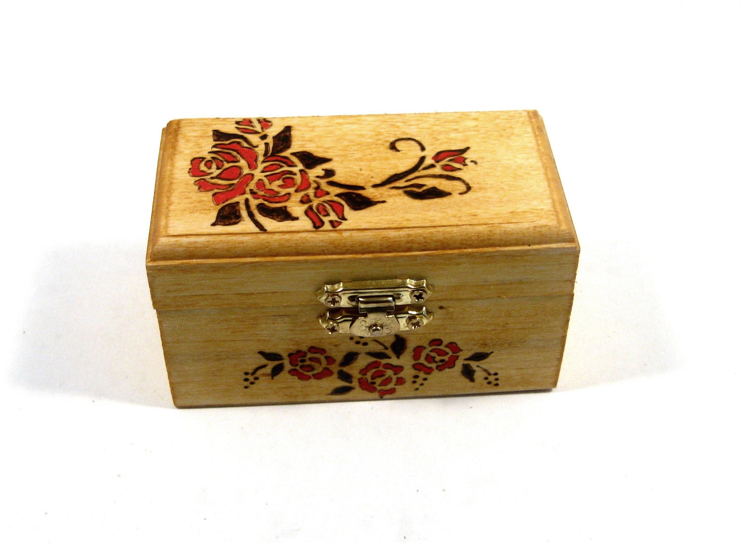 Rustic Wedding ring bearer box. Red rose, wood art. on sale.