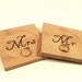 Rustic Wedding Decoration or Gift.  Wood burned coaster with Mr and Mrs.