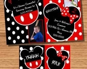 Mickey and Minnie Mouse birthday invitation with thank you card - DIY you print customized card by 2fungraphics