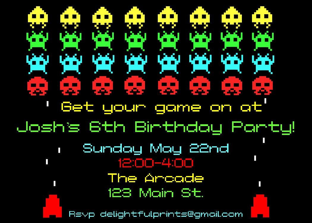 Space Invaders Atari invitation - DIY you print customized card by 2fungraphics