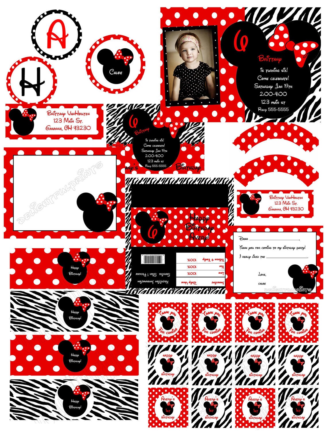 Minnie Mouse inspired party red with customization .... printable party supplies by 2fungraphics Il_570xn