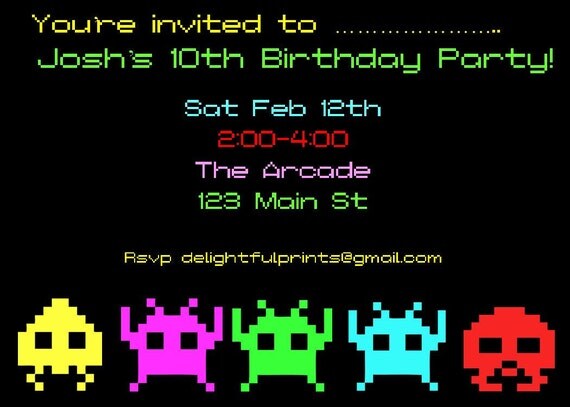 Space Invaders Atari invitation - DIY you print customized card by 2fungraphics Il_570xn