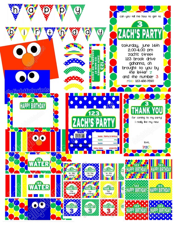 Sesame Street inspired party with customization .... printable party supplies by 2fungraphics Il_570xn