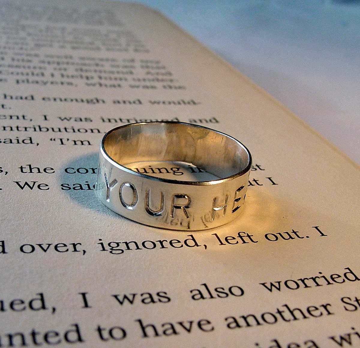 Follow Your Heart Ring hand stamped sterling silver band