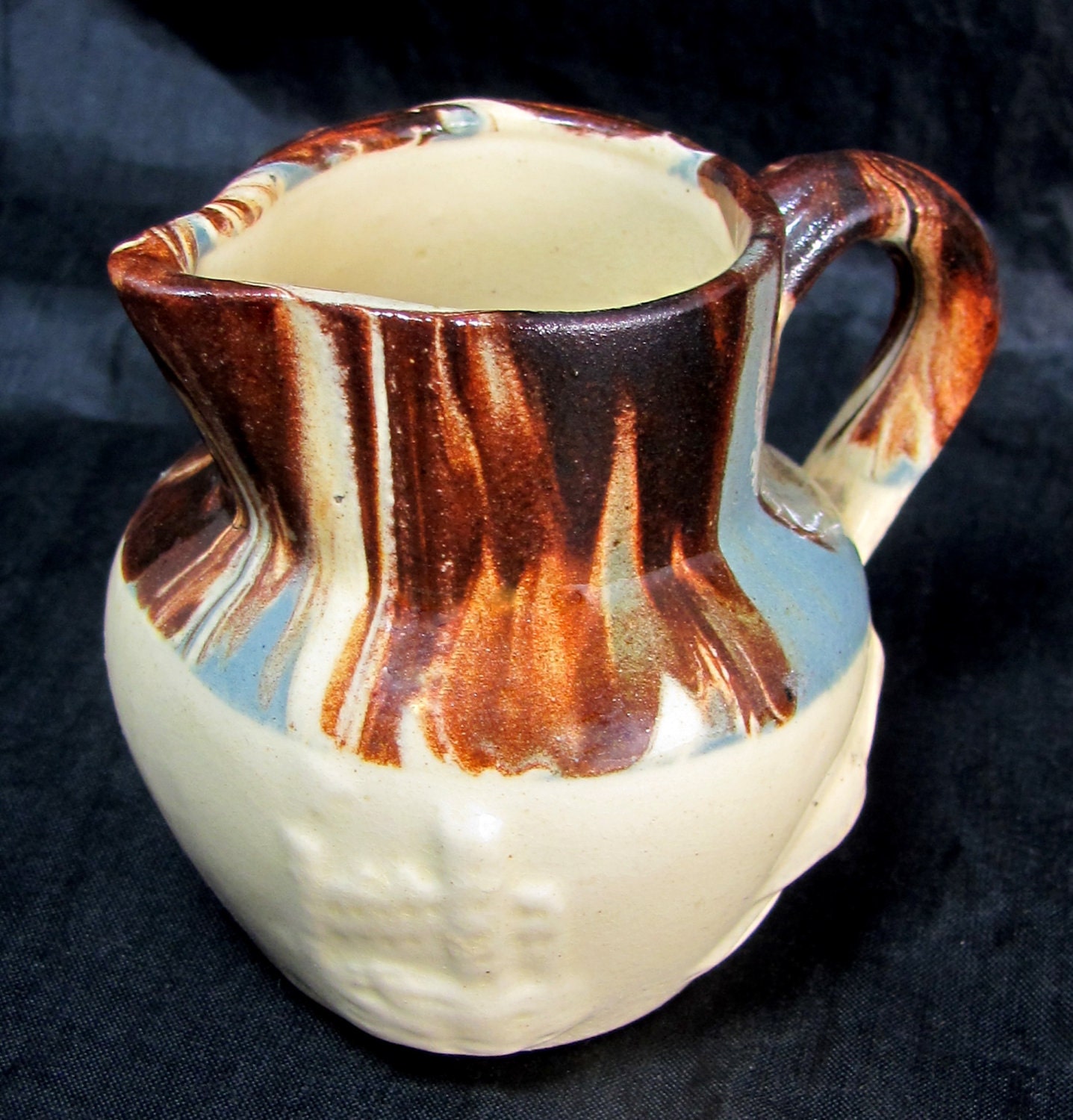 REDUCED Antique 19thC Victorian Miniature Mochaware Creamware Slip Saltglazed Sprigged Creamer Cream Jug 1860s