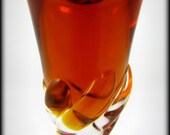 REDUCED Vintage Sherry Glass, Mid Century Modern Warm Amber Sherry or Liqueur Glass with Writhen Stem