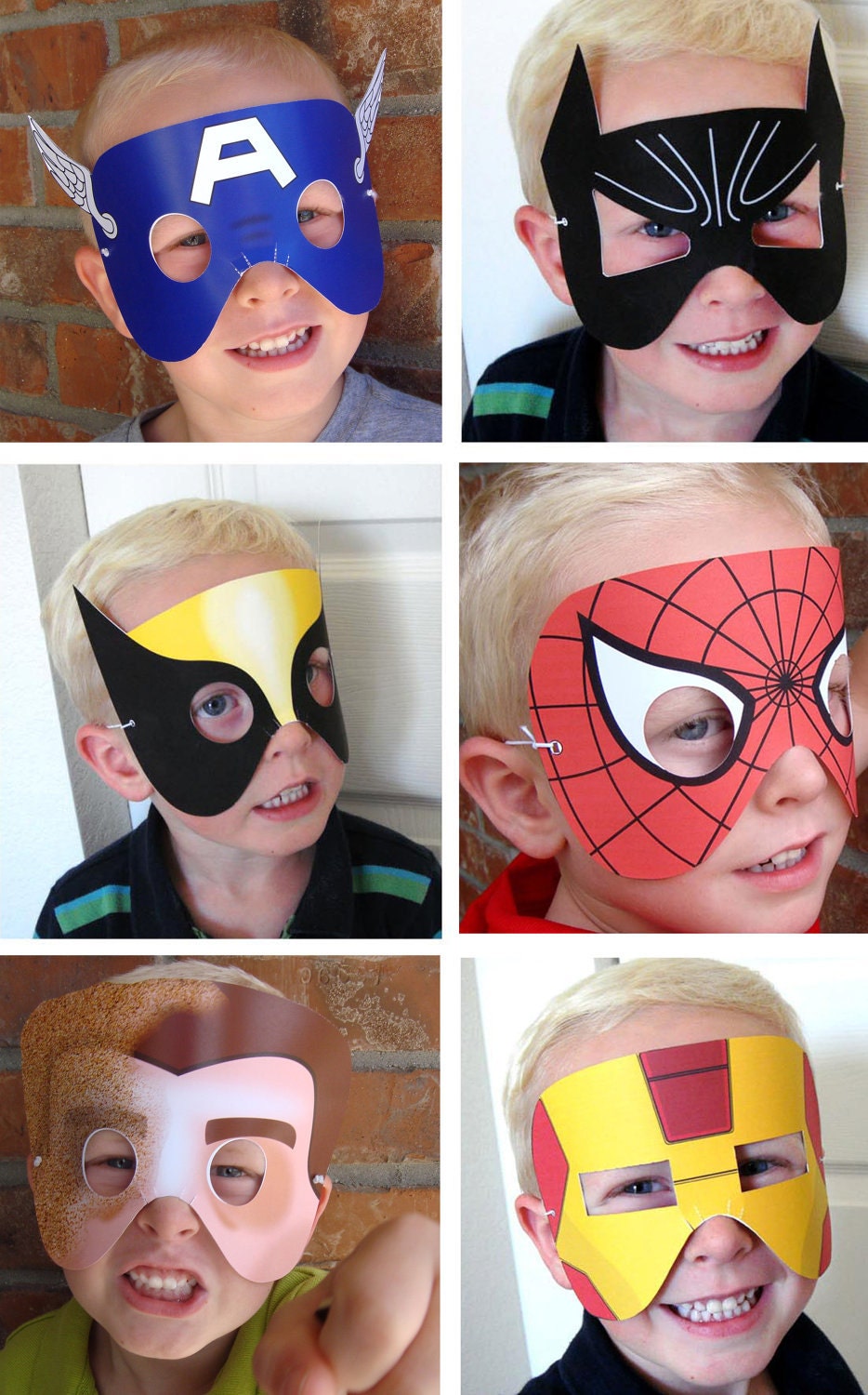 4 SUPERHERO MASKS printable .pdf files. Choose FOUR masks. Craft Project.