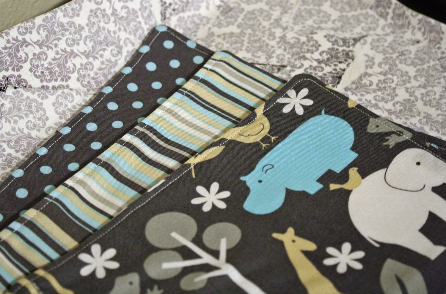 Set of 3 multi-color baby burp cloths