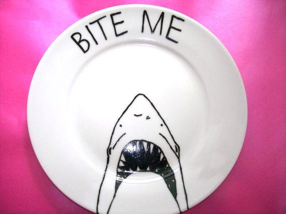 Decorative Shark Side Plate in porcelain with a Hand Painted illustration