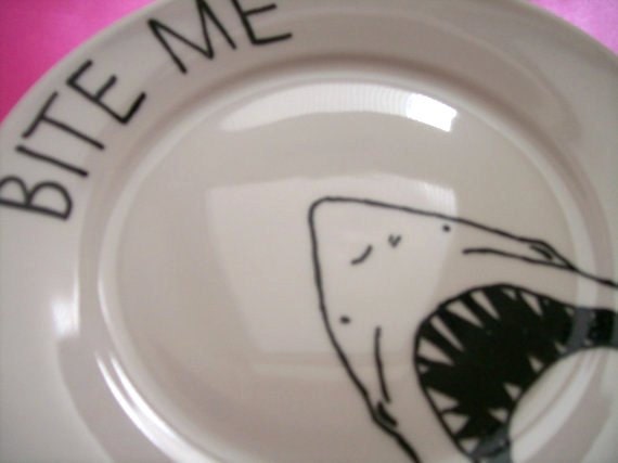 Decorative Shark Side Plate in porcelain with a Hand Painted illustration