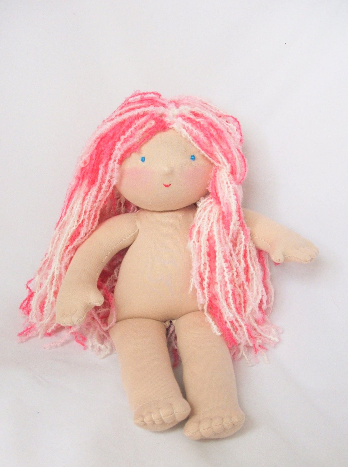 Waldorf  doll 15"  with pink white hair without clothes