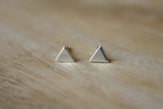 Mini silver triangle stud earrings - Made to order