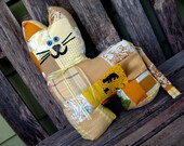Yellow Kitty Cat - Patchwork Stuffed Animal