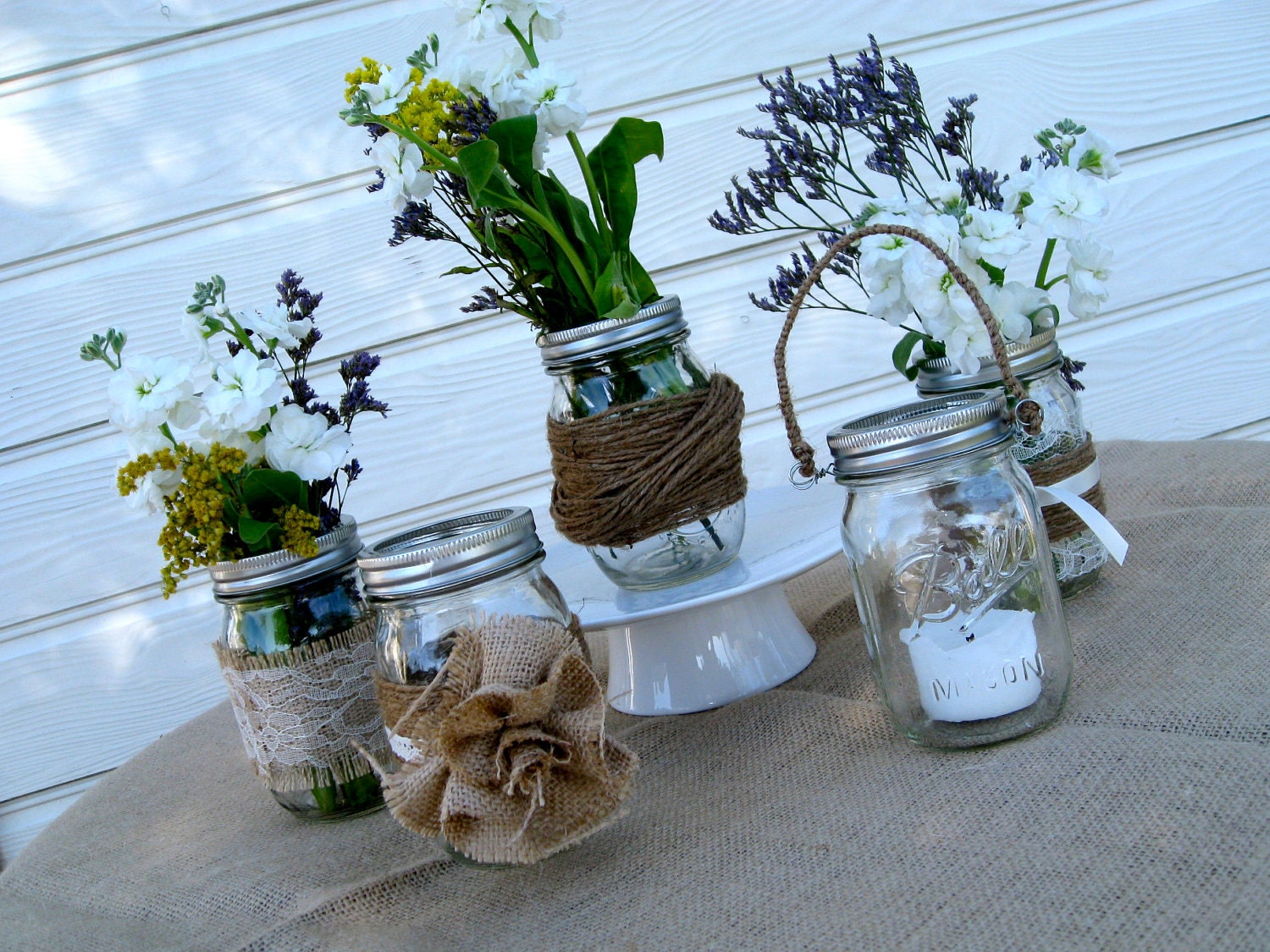 Ball Jars with Rustic Chic Trimmings