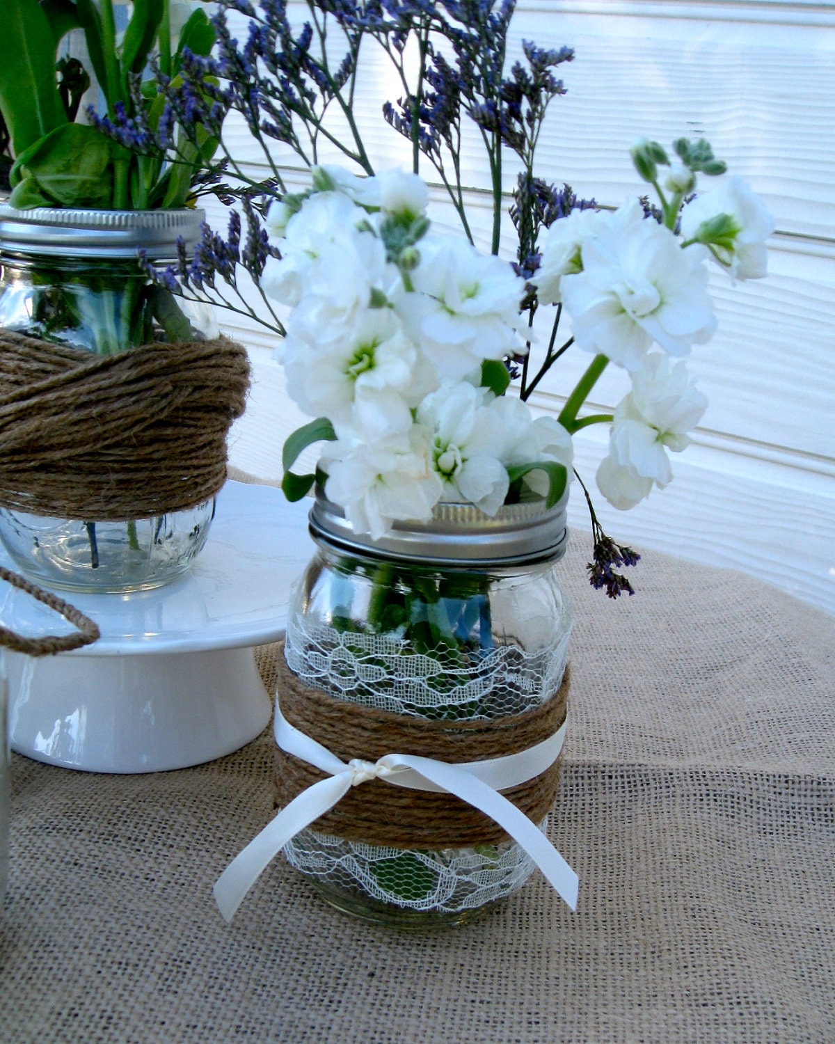 Ball Jars with Rustic Chic Trimmings