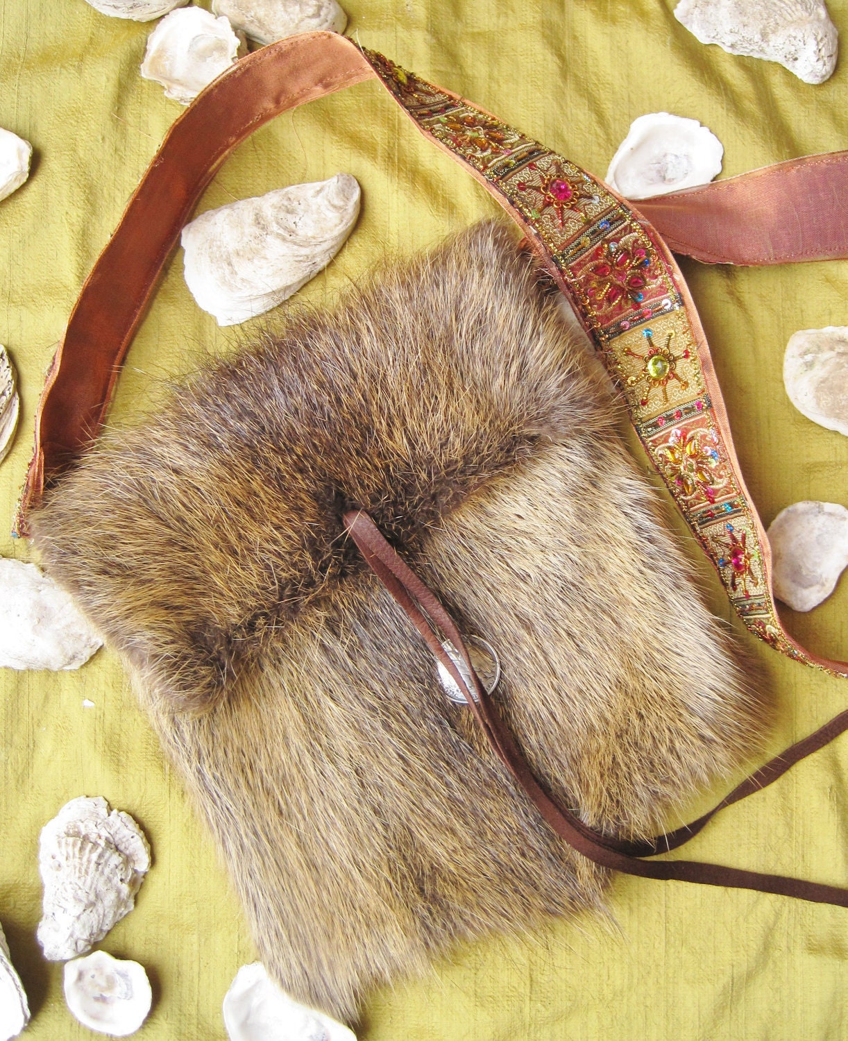 Messenger Nutria Fur Bag with Boho Strap