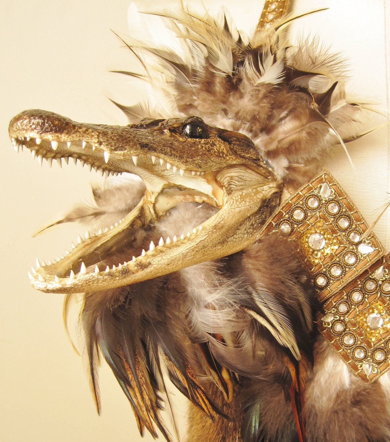 Alligator Head Bustier with Nutria Fur Panels