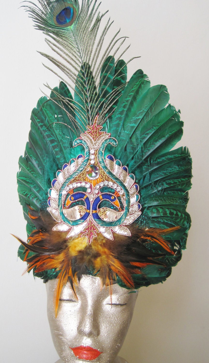Feather Headdress with Peacock Applique