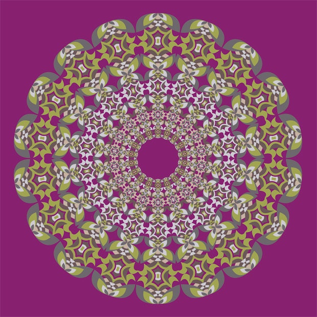 Moss and Magenta (8" x 8" square geometric print in magenta, moss green, gray and tan)