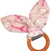Natural Wooden Teething Ring Soother 'Bunny' in 'Vive La France' fabric and Organic Bamboo Terry....another baby gift idea from Cwtch Bugs