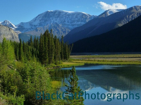 Mountain photography, Canadian wilderness, sky blue decor, scenic landscape Canadian Rockies fine art print, lake photo, water reflection