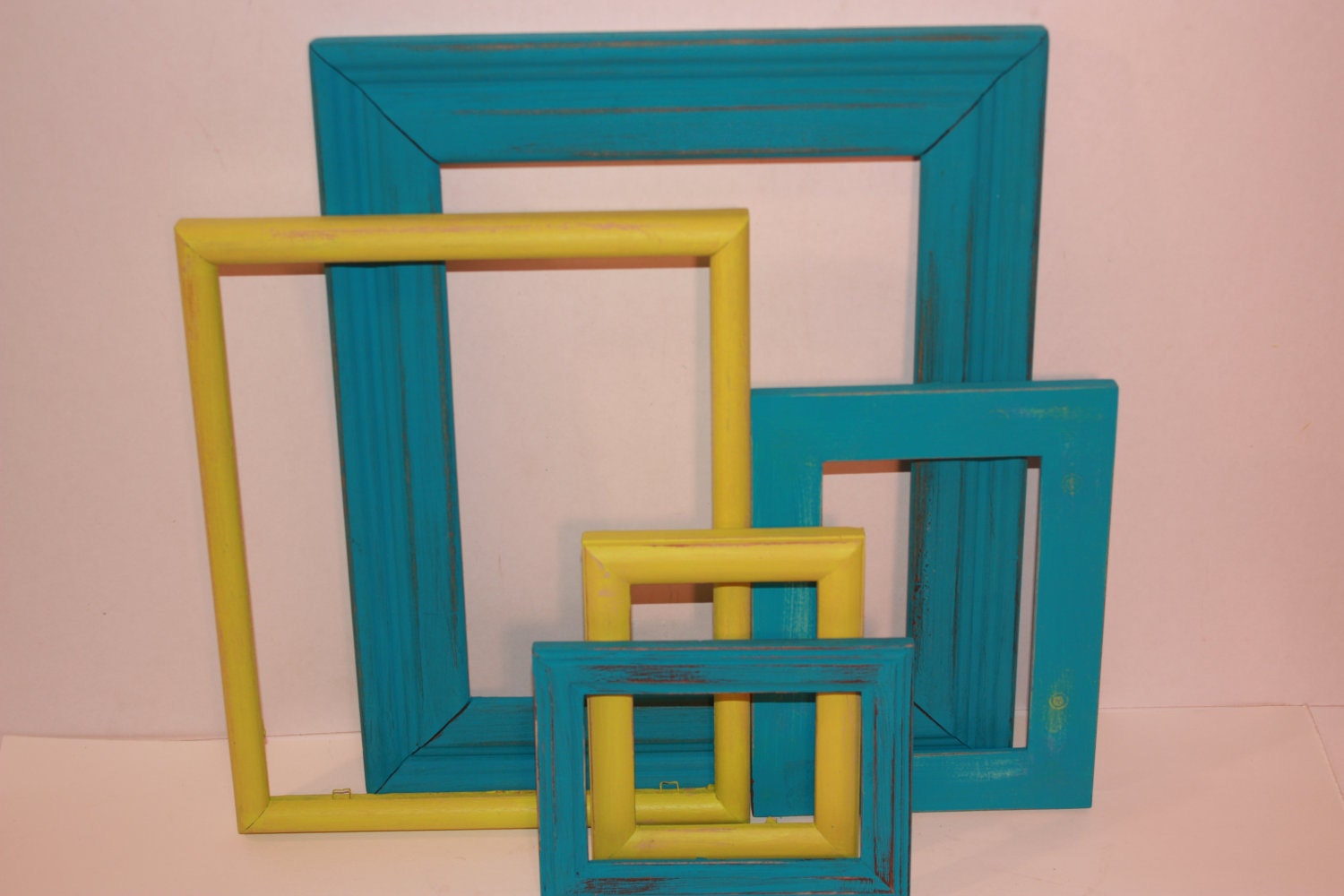 Lime Green Aqua Turquoise Blue Picture Frames Shabby Chic Photo Gallery Collection Set Country Farmhouse March Spring Summer Home Decor
