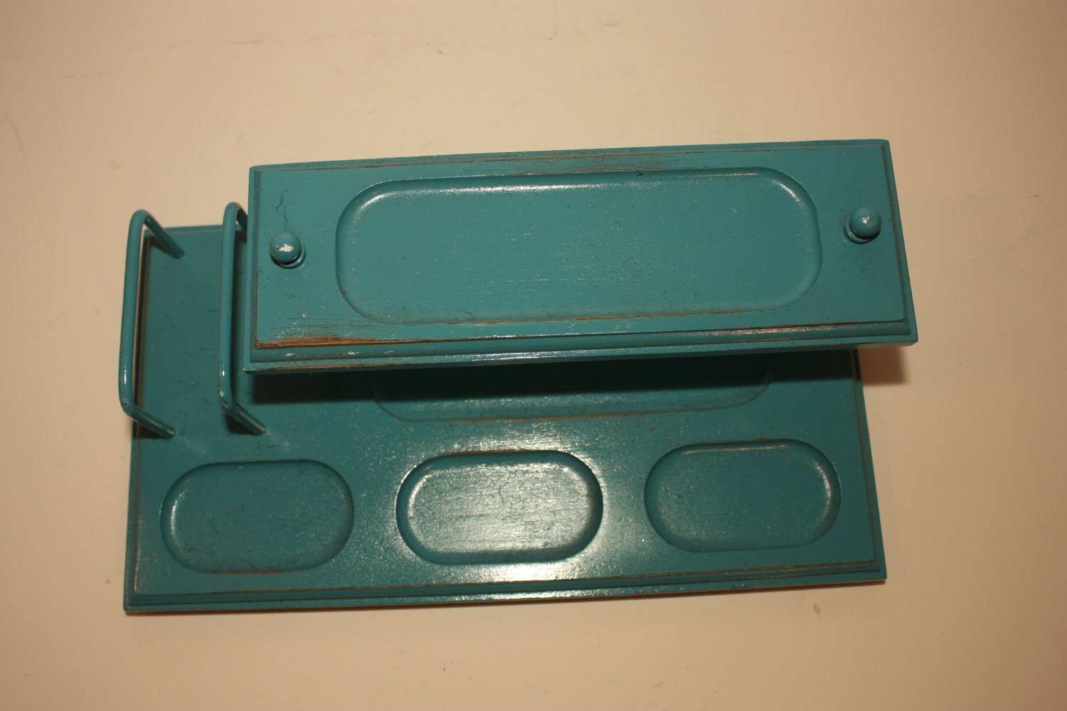 Valet Mens Dresser Desk Vintage Aqua Turquoise Teal Rustic Mid Century 70s Birthday Gift For Him Jewelry Office Man Cave Bedroom Home Decor