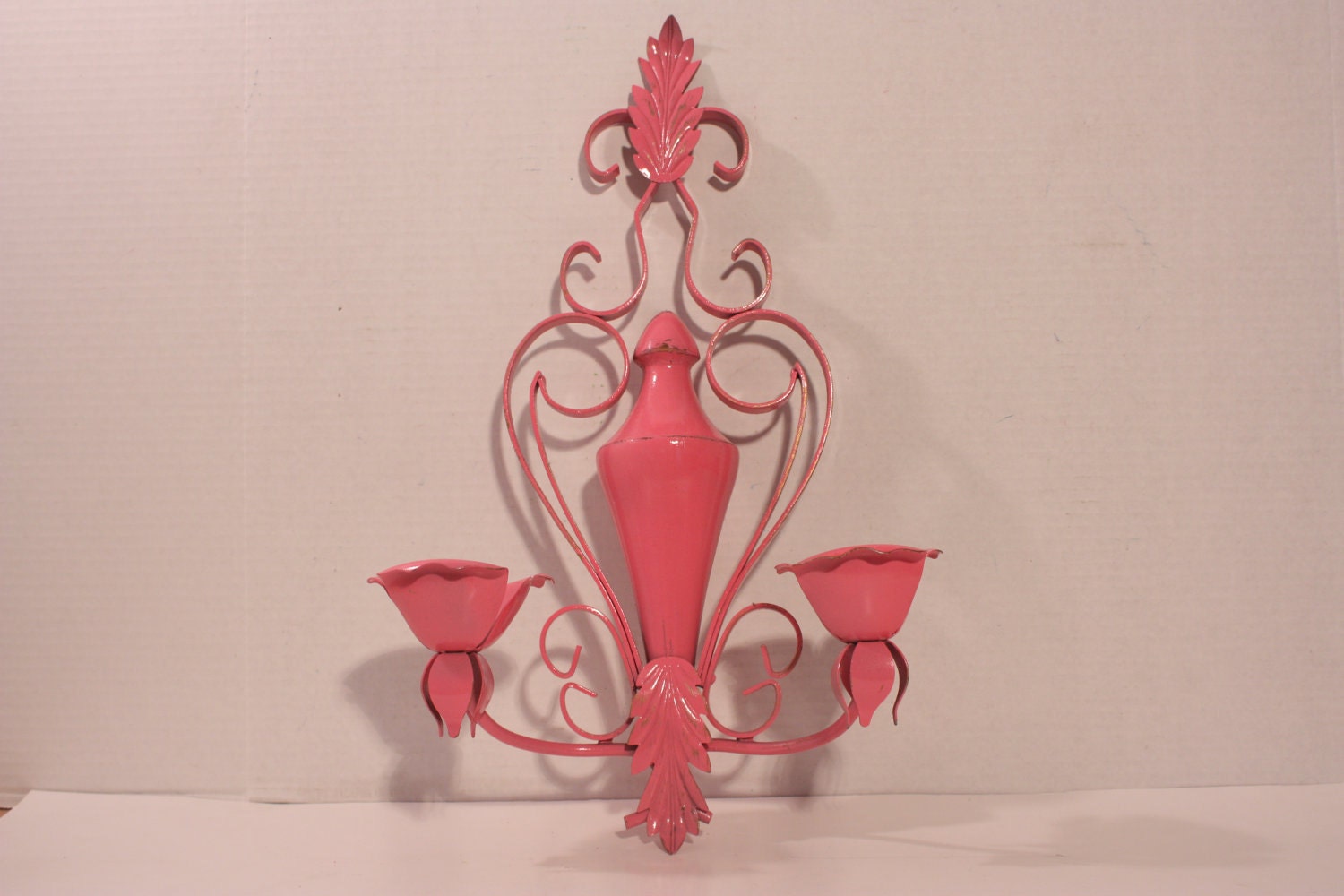 Pink Shabby Chic Wall Sconce Large Candle Holder Cottage Romantic Paris French Country Farmhouse Home Decor Birthday Gift Hollywood Regency