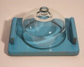 Retro Vintage Wood Cloche Cheese Serving Tray Beach Cottage Country Farmhouse Home Decor Wooden Entertaining Clear Glass Seaside Coastal