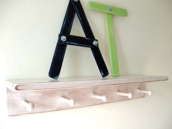 distressed white shelf MeDiuM PeG SHeLF by Wreckd on Etsy ..choose COLOR