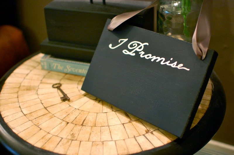 Two Chalkboard "I Promise" Signs with Hanging Ribbon for Chair or Photobooth