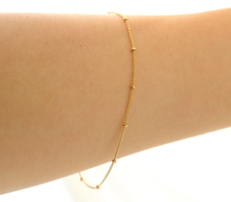 Delicate Gold Bracelet, Thin and feminine, Minimum Jewelry, Gold Dot Chain, everyday jewelry - Fifi LaBonge-