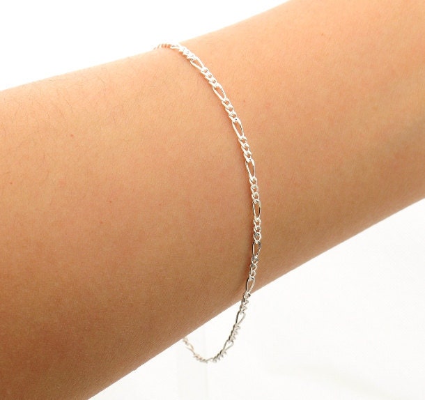 Simple Silver Bracelet, Thin and feminine, Minimum Jewelry,  Figaro Chain, everyday jewelry - Fifi LaBonge-