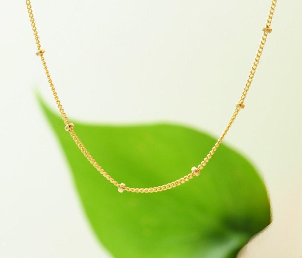 Delicate Gold Necklace, 19' Thin and feminine, Minimum Jewelry, Gold Dot Chain, everyday jewelry - Fifi LaBonge-