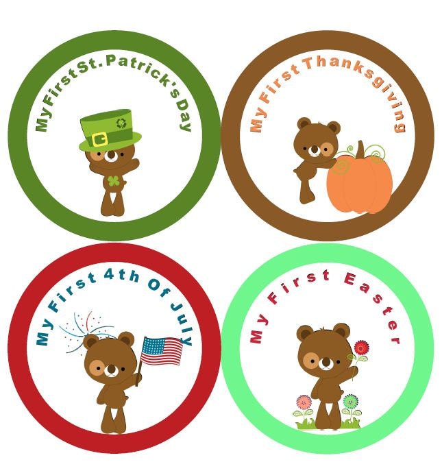 My First Holidays Milestones Monthly Baby Onesie Stickers Boy Girl WATERPROOF Baby Shower Gift