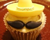 Handmade Sombrero and Mustache Fondant Cupcake Toppers