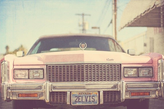 Pink Vintage Cadillac Las Vegas Nevada Wedding Chapel Love Marry Romance Elvis Presley - 8 x 12