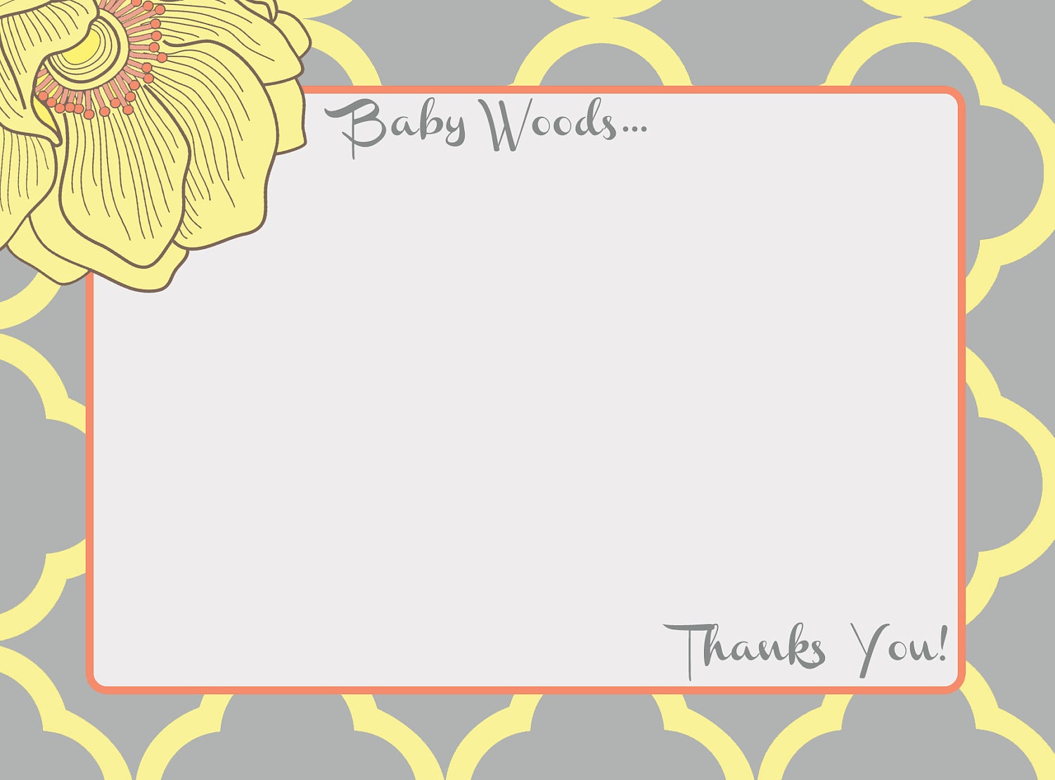 Modern Bloom Notecards, Personalized, Gray and Yellow, Clover Pattern,  Set of 25-printed flat cards and envelopes by Libby Lane Press