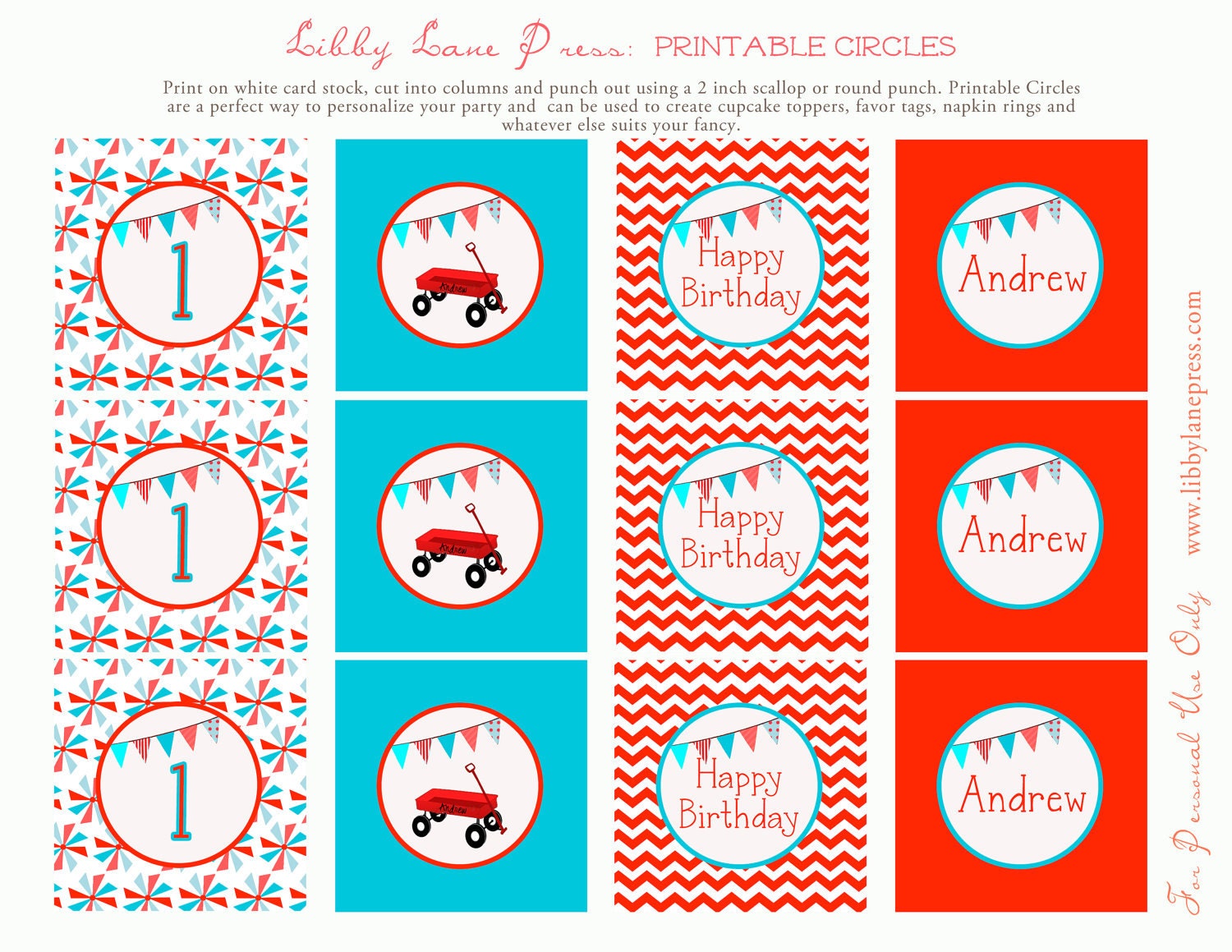 RED WAGON COLLECTION: Printable Party Circles Il_570xn