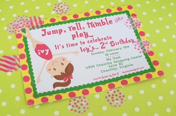 GYMNASTICS BIRTHDAY Party Invitation-pink and yellow, PRINTABLE by Libby Lane Press Il_570xn