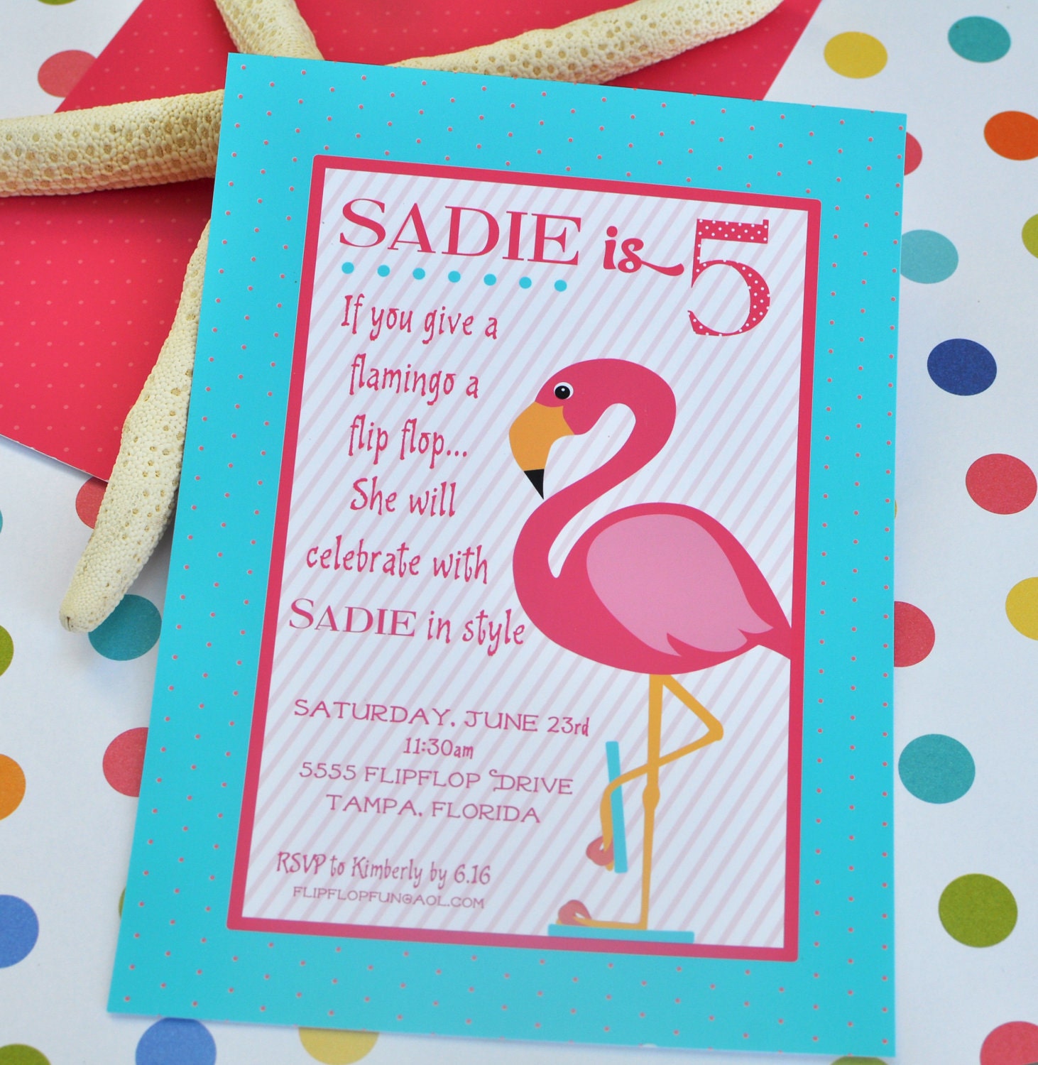 FLAMINGO in Flip-Flops PRINTABLE Birthday INVITATION - Libby Lane Press Il_570xn