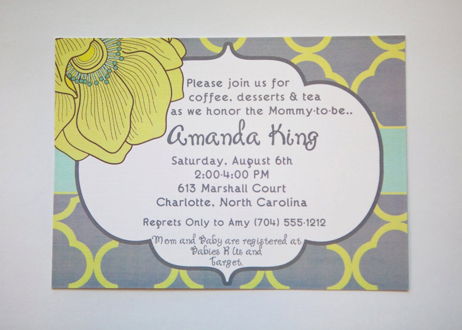 Modern Yellow & Gray Blossom Bridal or Baby Shower invite-Custom printable