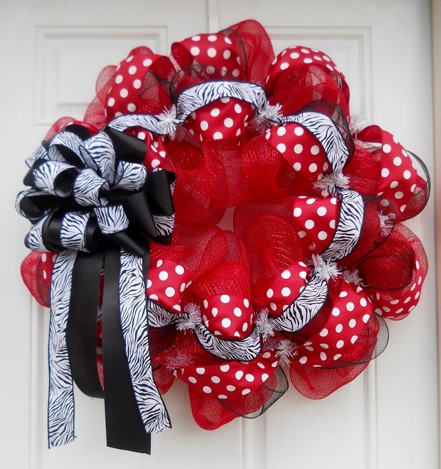Red Mesh Polka Dot & Zebra Wreath