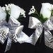 White Rose w/ Silver Zebra Print Ribbon & Wrist Corsage Boutonniere Set