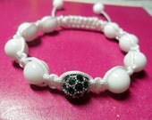 Peacock Green Disco Crystal With White Jade Balls Pave Macrame Bracelet