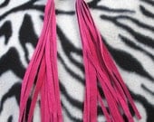Repurposed Fringeberry Fuchsia Suede Long dangle Beaded Earrings