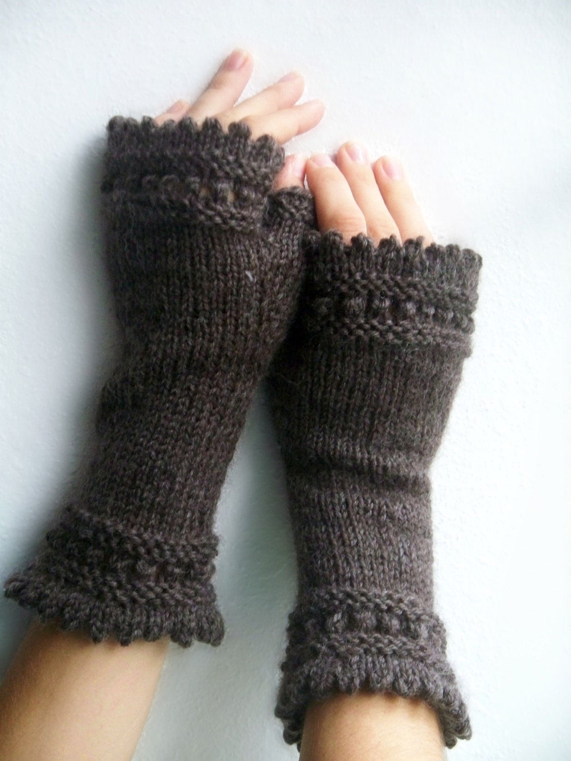 Brown Knit Fingerless Gloves - PurlsandIvy
