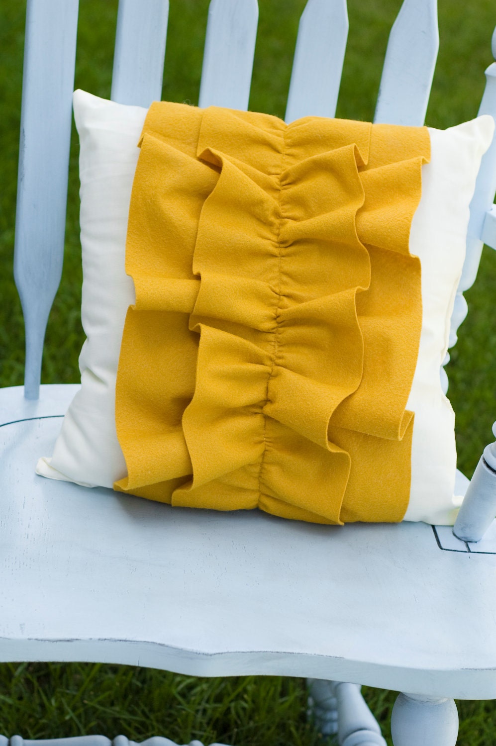 Decorative Mustard Yellow Wool Felt Ruffle Pillow 16x16