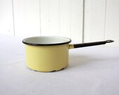 Enamel Pan Yellow with Black and White Shabby Farmhouse Saucepan